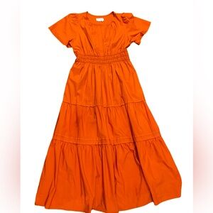 Anthropologie XL  Orange Maxi cotton short sleeve Dress